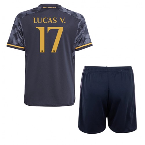 Fotballdrakt Barn Real Madrid Lucas Vazquez #17 Bortedraktsett 2023-24 Kortermet (+ Korte bukser)